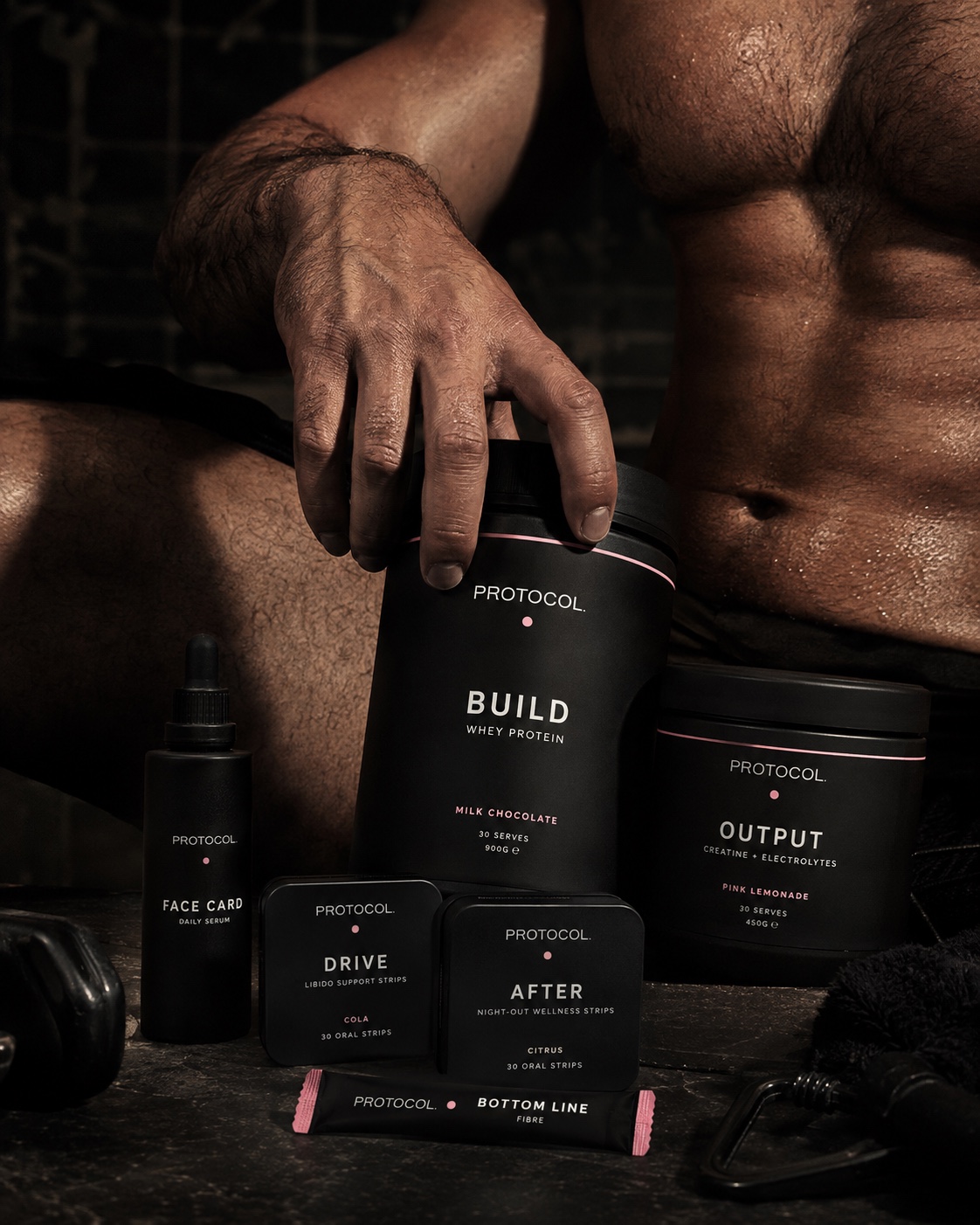 MASC BODY performance products in a dark campaign setting